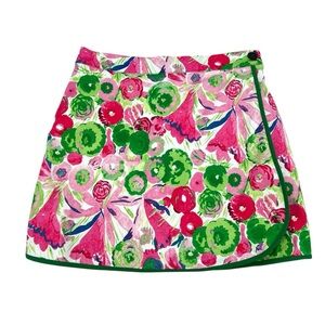 Frances Valentine Skirt Womens Size 6 Pink Green Floral Faux Wrap Cotton